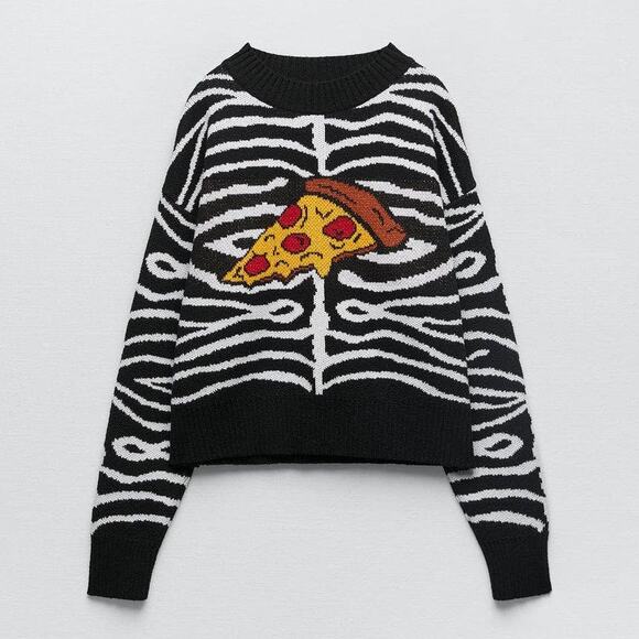 Zara Pizza Zebra Stripe Jacquard Knit Sweater - Picture 4 of 13